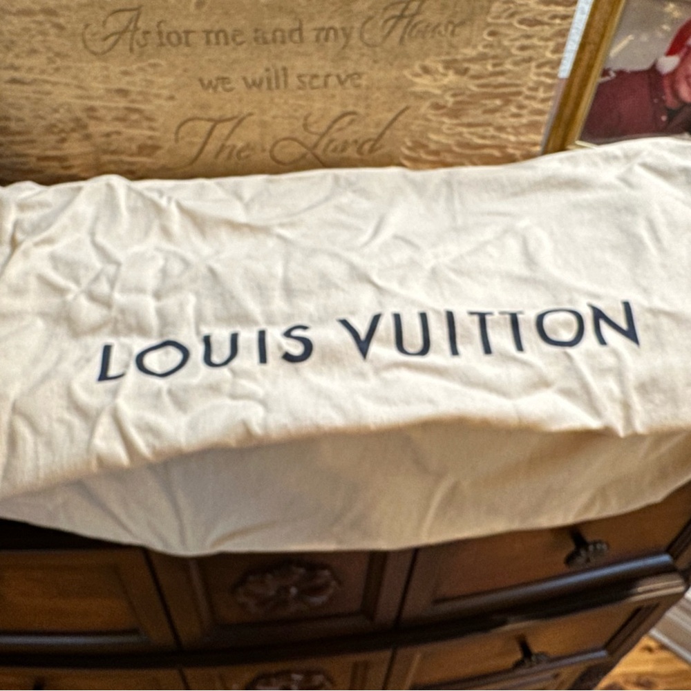 Louis Vuitton Cream Dust Bag with Black Logo and LV box